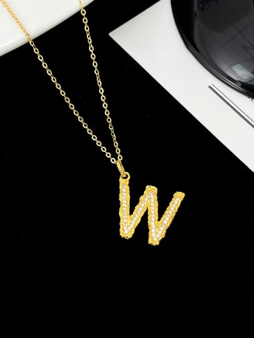 NS997 [Gold W] 925 Sterling Silver Cubic Zirconia Letter Dainty Necklace